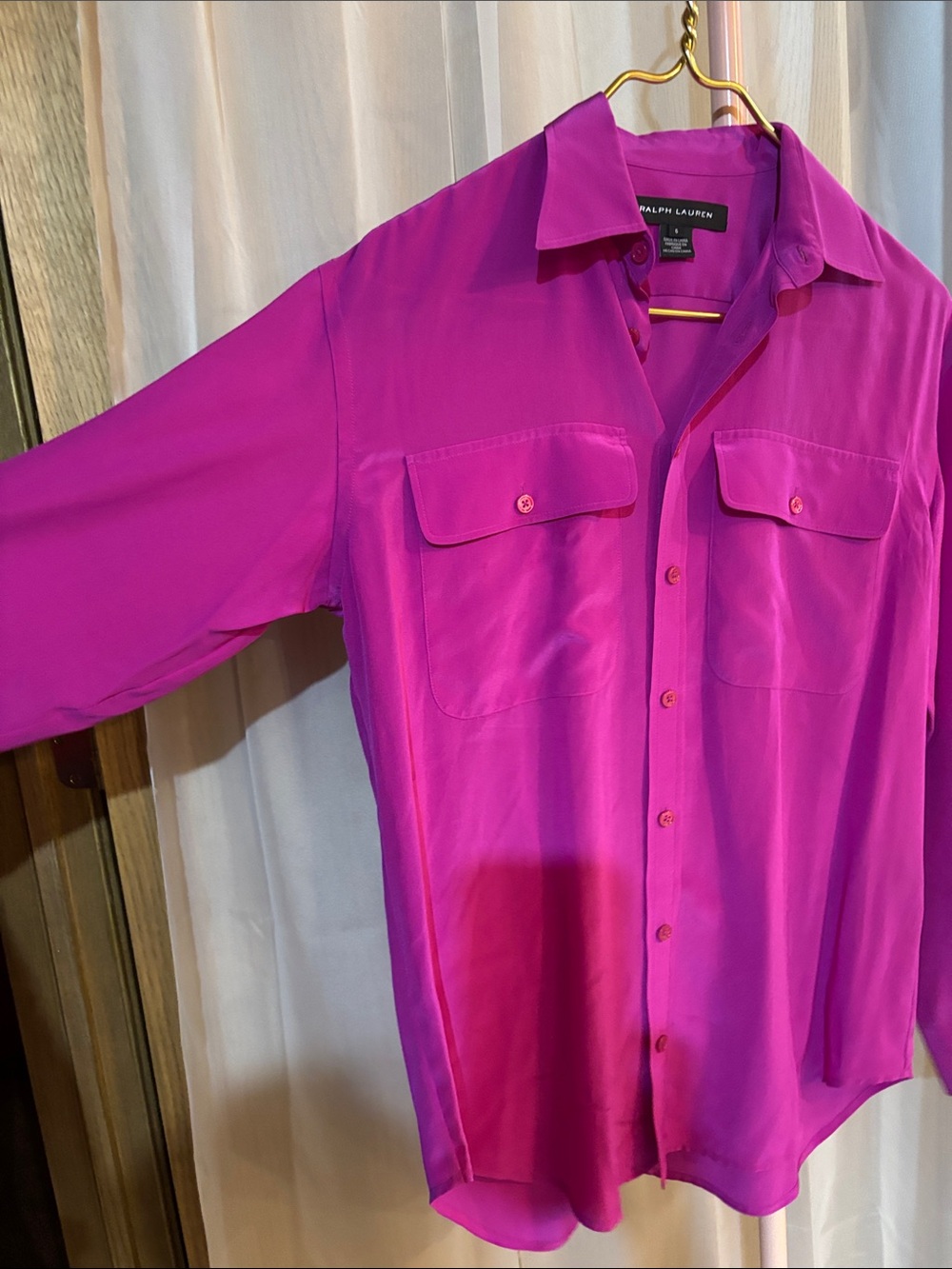 Ralph Lauren Black Label SILK Button-Front Long Sleeve Blouse - Picture 5 of 7
